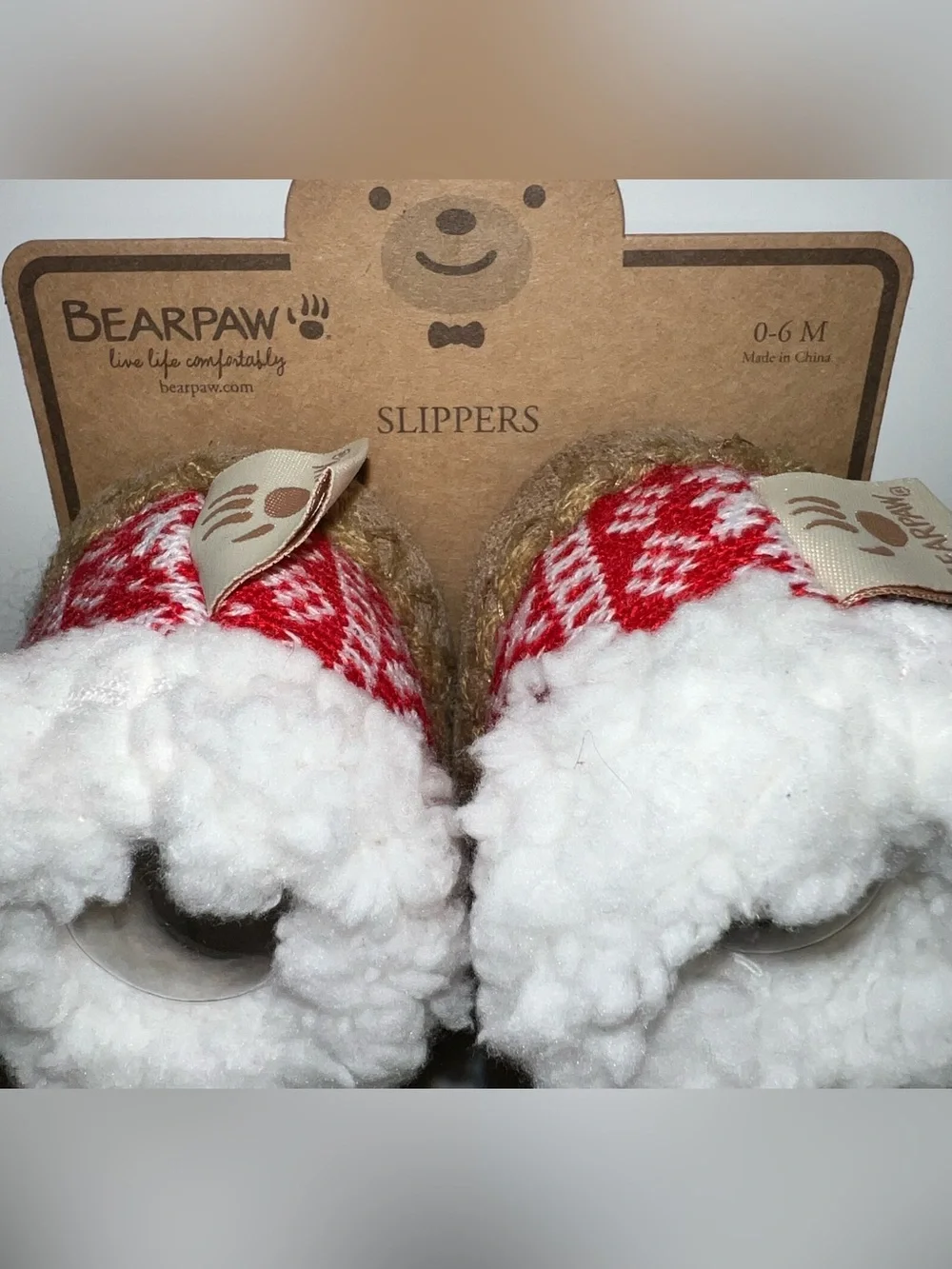 BearPaw Red Fair Isle Sherpa-Trim Baby Slippers